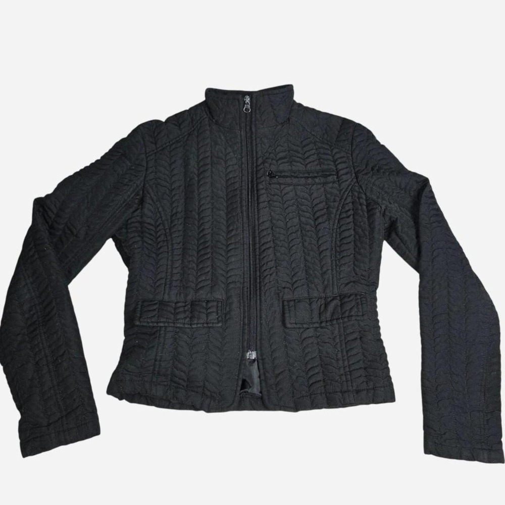 Clique Women Black Quilted Chevron Mock‎ Neck Full Zip Lightweight Jacket Small